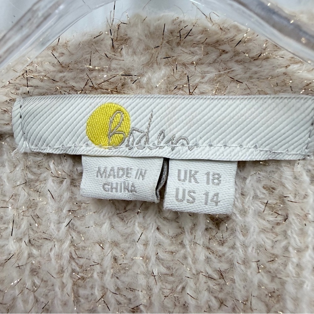 Boden Oversized V Neck Cable Knkt Pullover Cream Metallic Sweater Size 14 - Picture 6 of 13